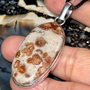 Brown Dotted Garnet in Limestone Pendant 2 1/4”